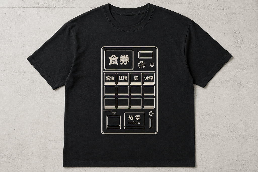 Bright flat lay, black Shokken tee