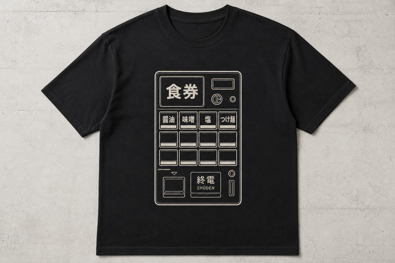 Bright flat lay, black Shokken tee
