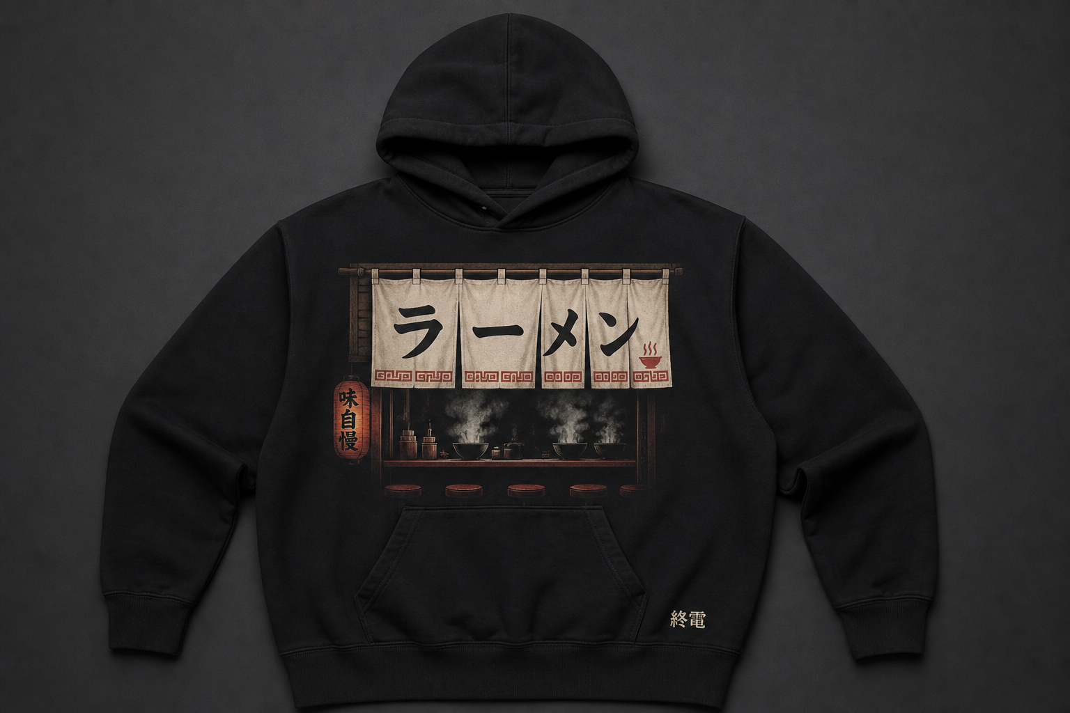 Black Noren Hoodie flat lay